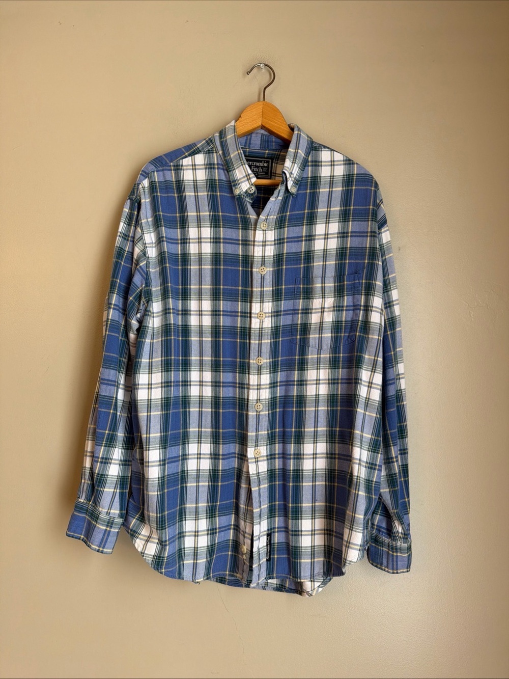 Vtg Abercrombie & Fitch Shirt Mens Oversized Medium Blue Plaid Flannel Button
